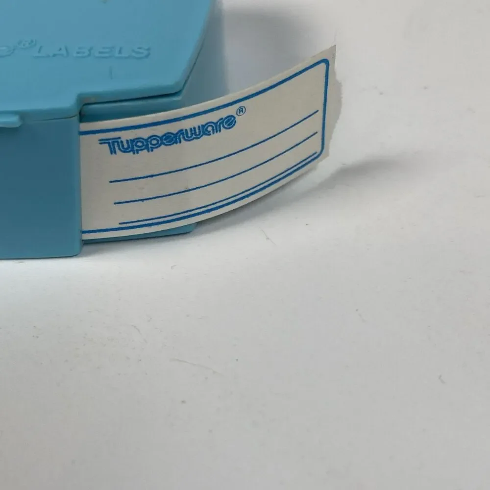 Tupperware Vintage Label Dispenser with Roll of Freezer Labels Blue Aqua